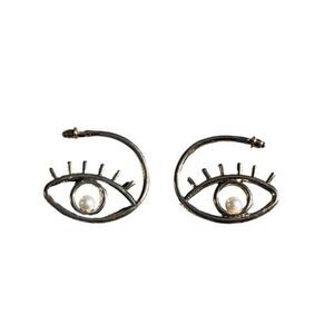 Gold & Pearl Eye Earrings New